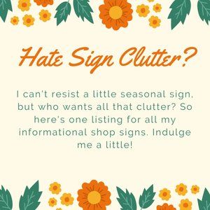 All my shop info & pretty shop signs in one place!
